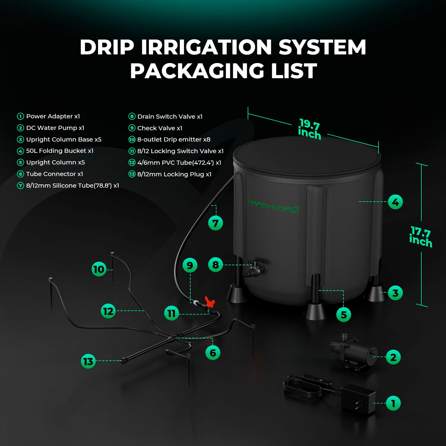 Mars Hydro New Foldable Bucket Drip Irrigation Kits for 8 Indoor Growing