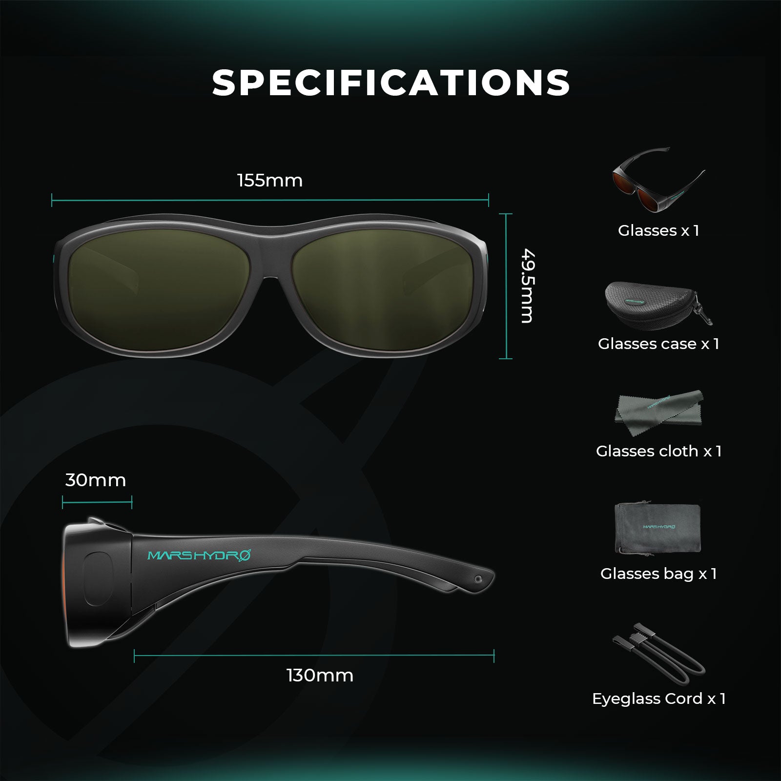 Mars Hydro Hydroponics LED Grow Room Glasses with Glasses Case for LED Grow Light