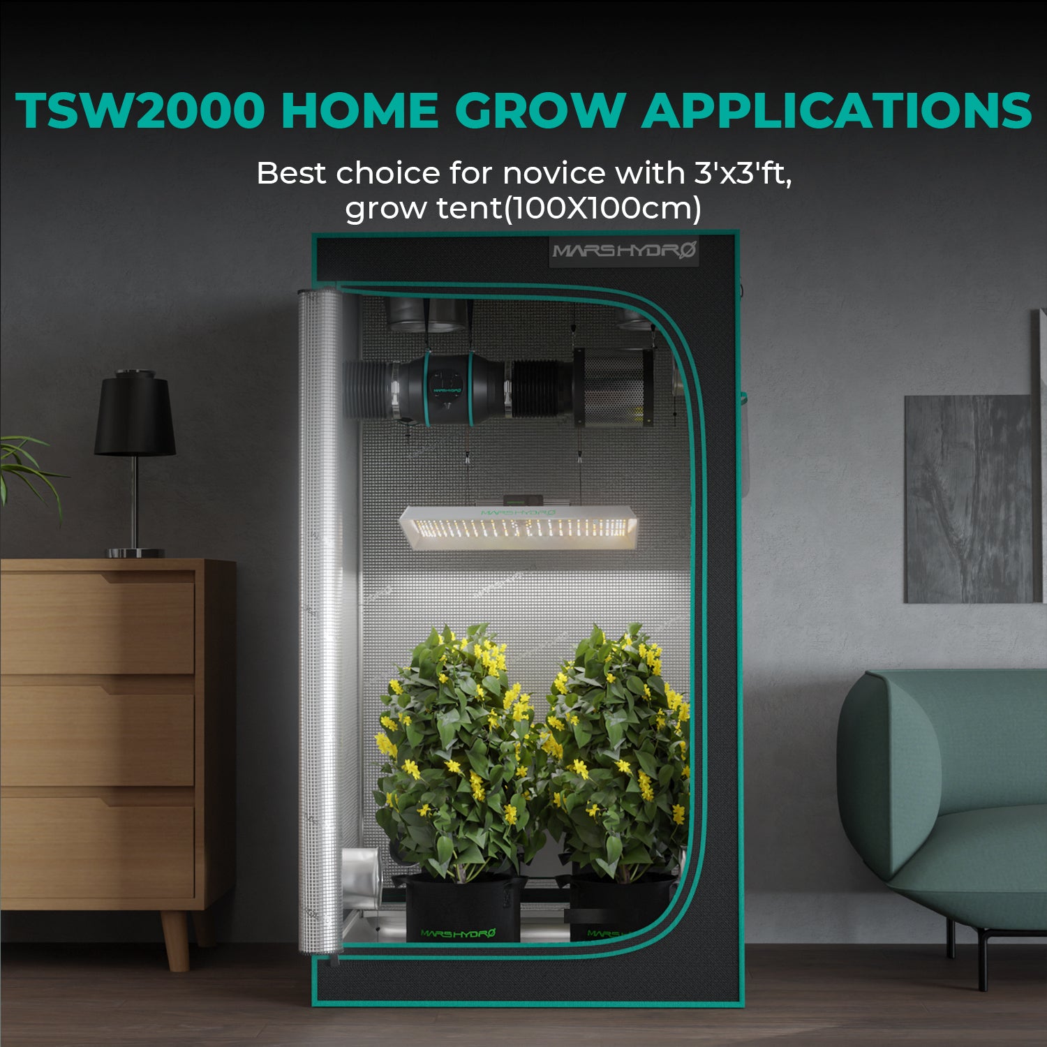 [2026 New Update] Mars Hydro TSW2000 300W Dimmable Full Spectrum LED Grow Lights Growlampe