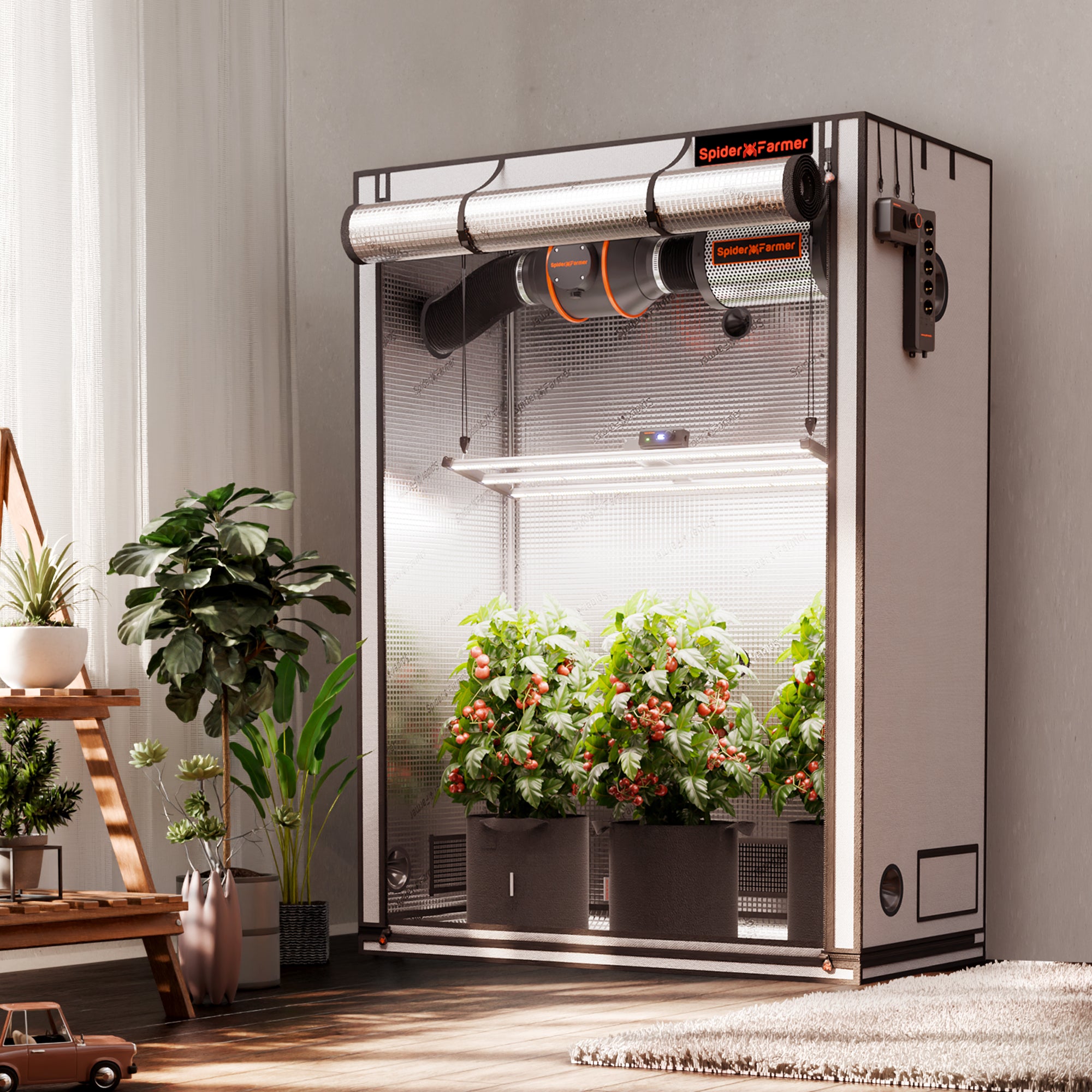 New Spider Farmer 4.6’x2.3’x6.5′ 140cm x 70cm x 200cm Pro White Indoor Grow Tent 2000D Oxford Cloth Hydroponics Plant Growing Box