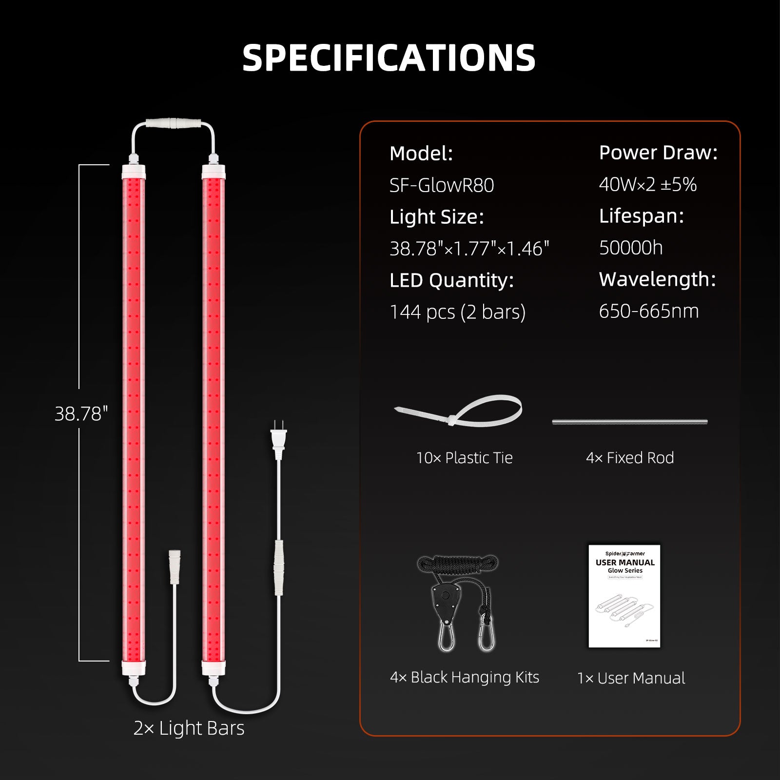 Spider Farmer® GlowR80 80W Deep Red Spectrum 660nm Supplemental LED Grow Light