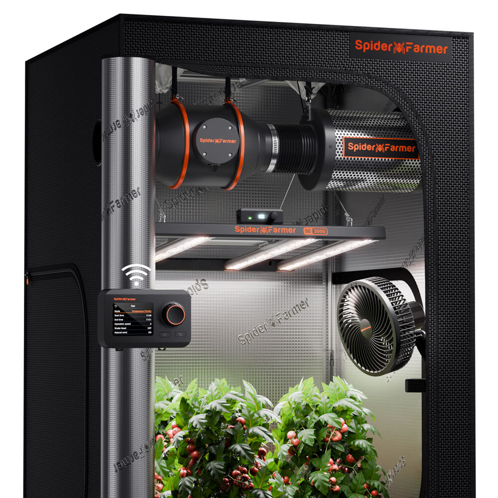 Spider Farmer 3’x3’x6′ Complete Grow Tent Kits I 2026 New SE3000 300W Led Grow Light I 4-inch Inline Fan with GGS Controller Kits I Clip Fan | 5 Pack 10 Gallon Growbag