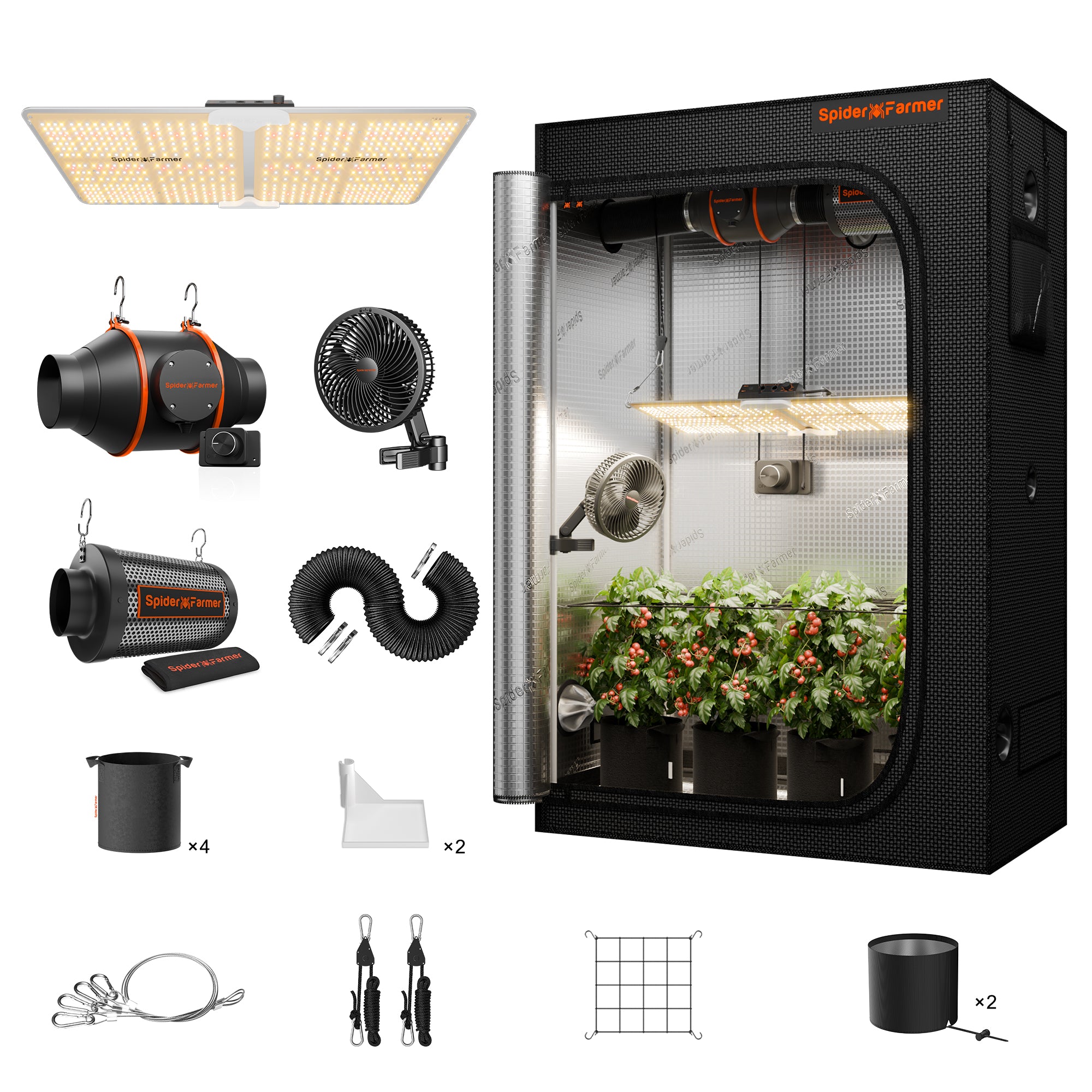 Spider Farmer® 2’x4’ Complete Grow Tent Kit丨SF2000 Full Spectrum LED Grow Light丨6” Clip Fan丨4” Ventilation System with Speed Controller