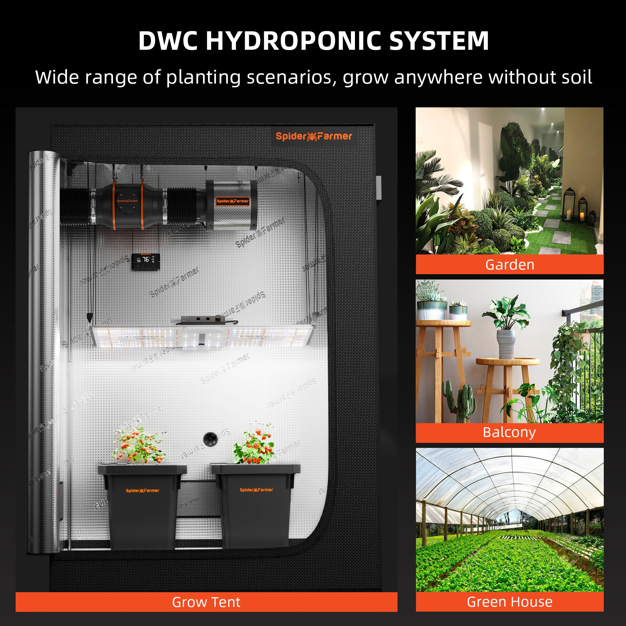 Spider Farmer DWC Hydroponics Grow System with Top Drip Kit 7 Gallon Deep Water Culture with 8W Air Pump 2 Buckets