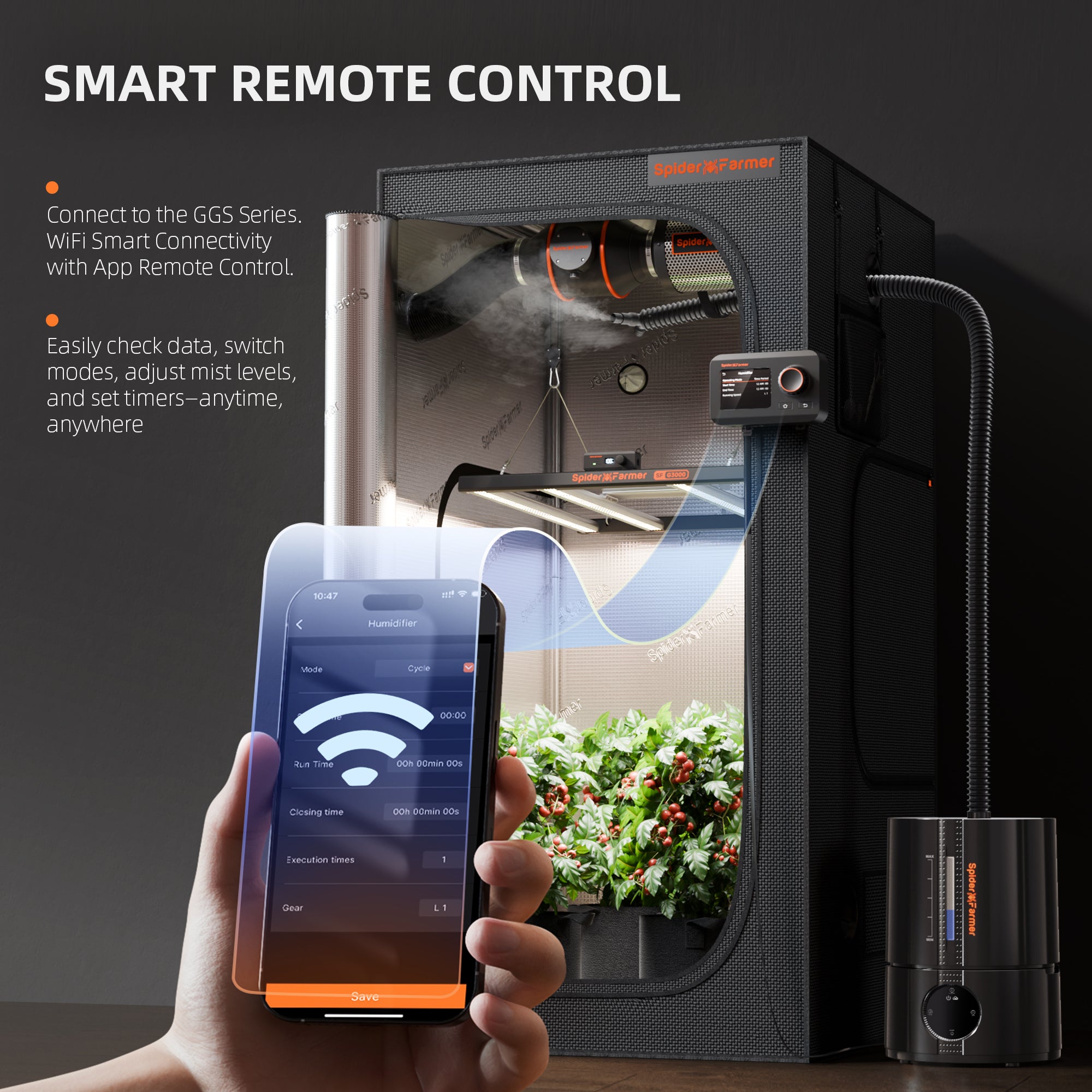 Spider Farmer® 5L Smart Cool Mist Humidifier with Temp & Humidity Sensor Smart APP Control