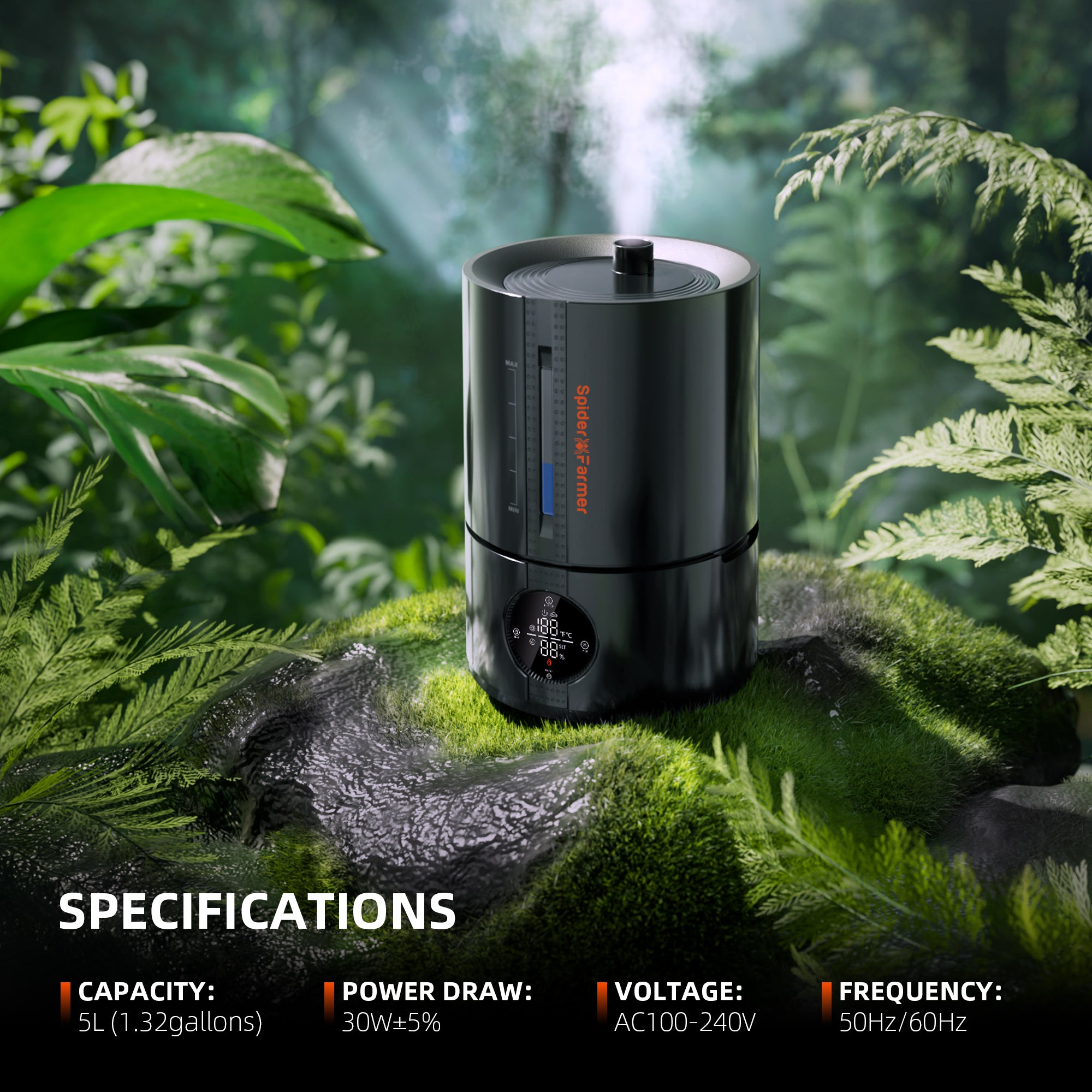 Spider Farmer® 5L Smart Cool Mist Humidifier with Temp & Humidity Sensor Smart APP Control