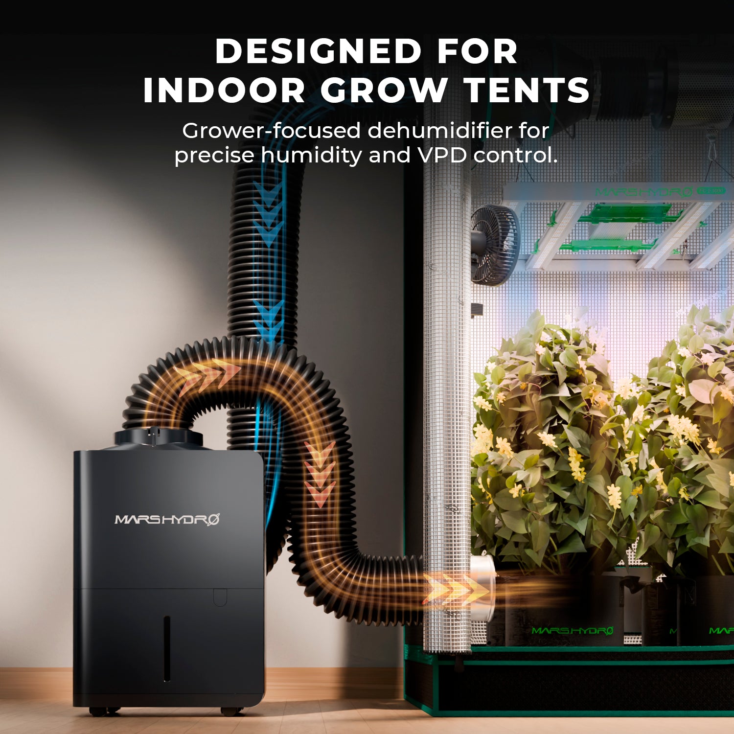 Mars Hydro 12L/Day Dehumidifier for Indoor Grow Tents | Smart RJ12 Control | iControl System Compatible