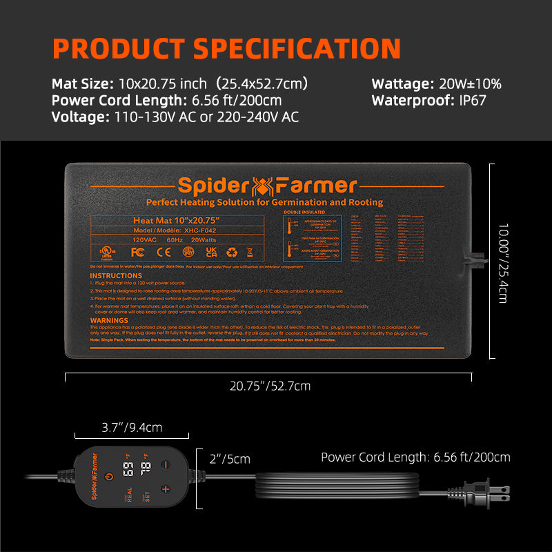 Spider Farmer®10”X20.75” Seedling Heat Mat