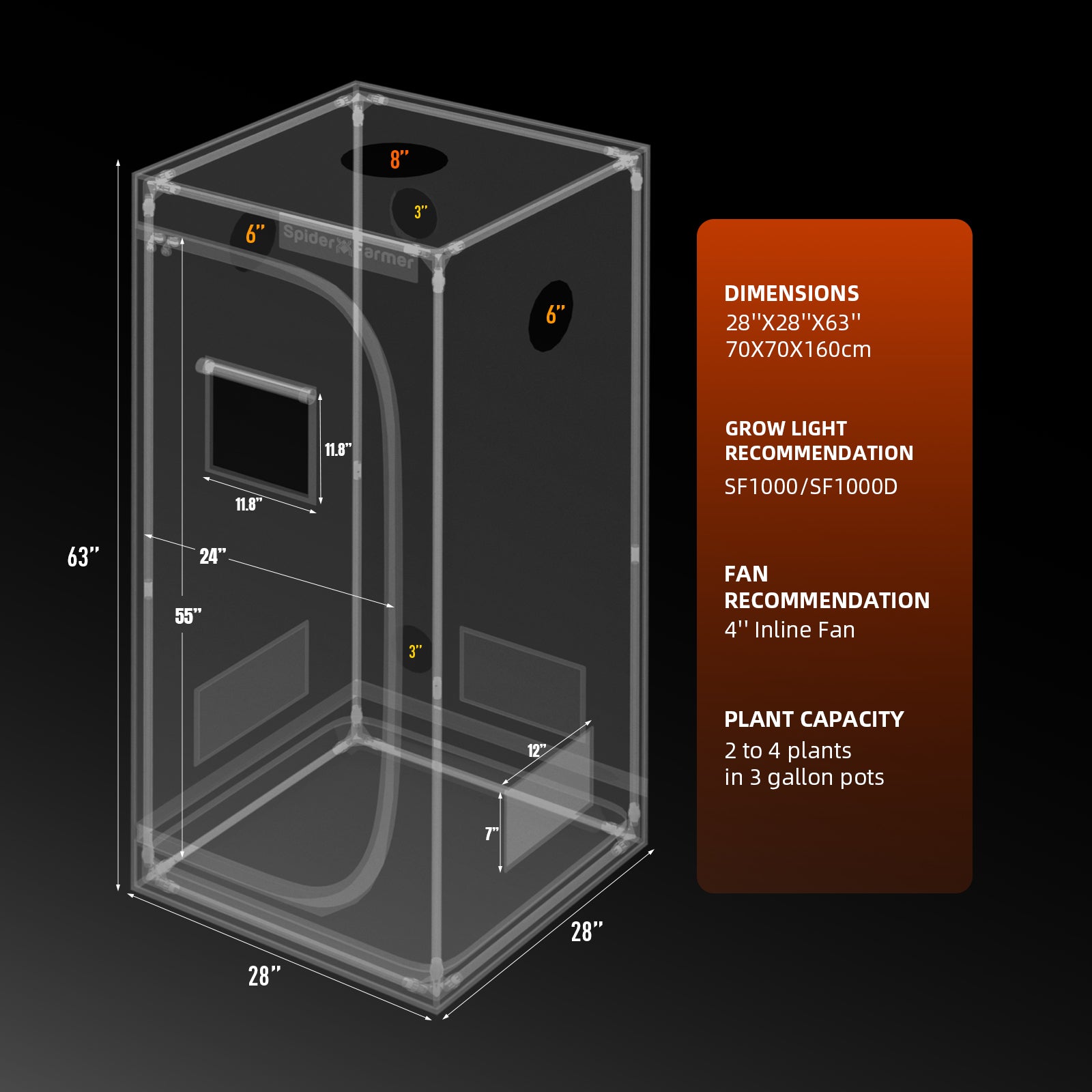 Spider Farmer® 2’x2′ Complete Grow Tent Kit丨SF1000 301H EVO Full Spectrum LED Grow Light丨6” Clip Fan丨4” Ventilation System with GGS Controller