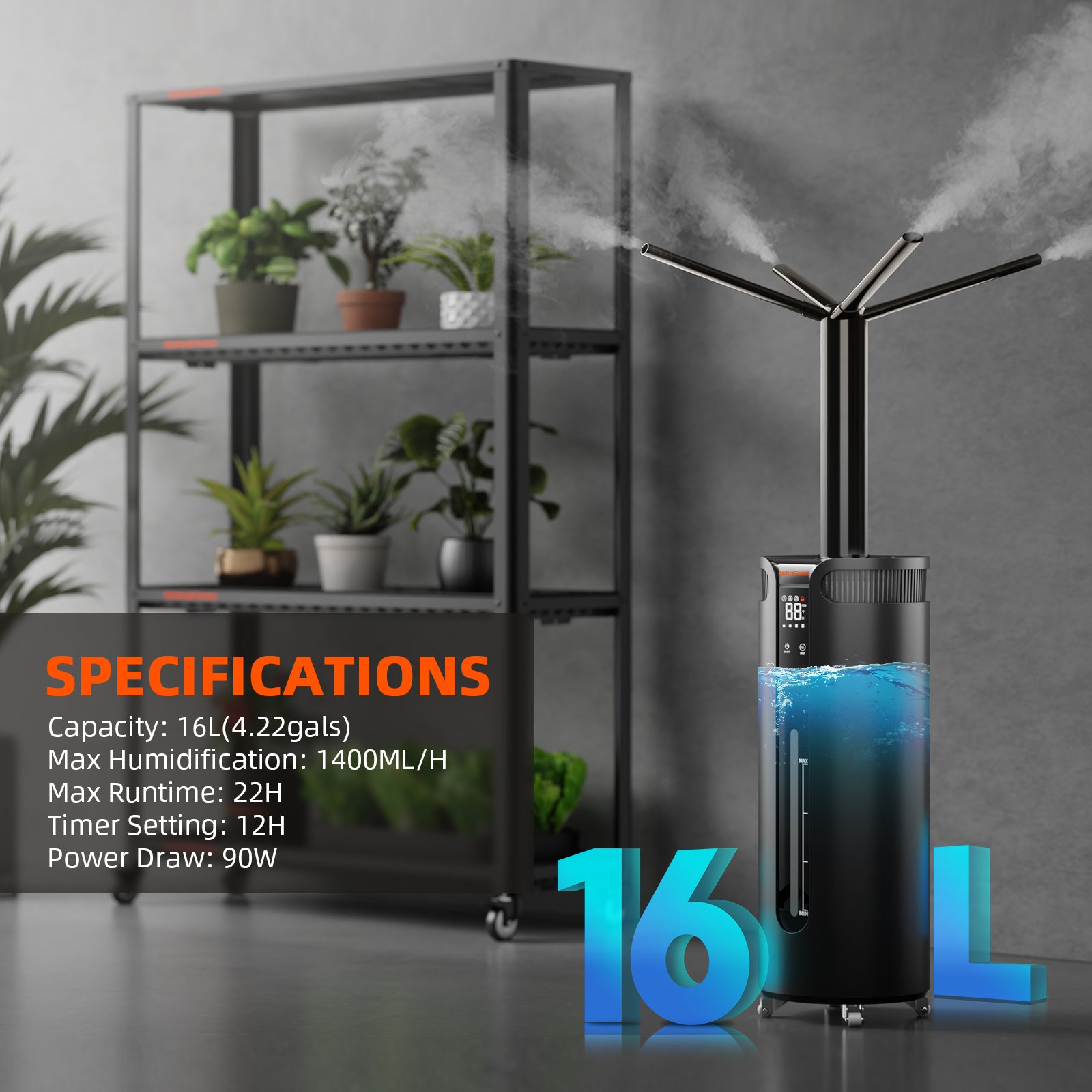 Spider Farmer® 16L Cool Mist Humidifier Ultrasonic with Temperature & Humidity