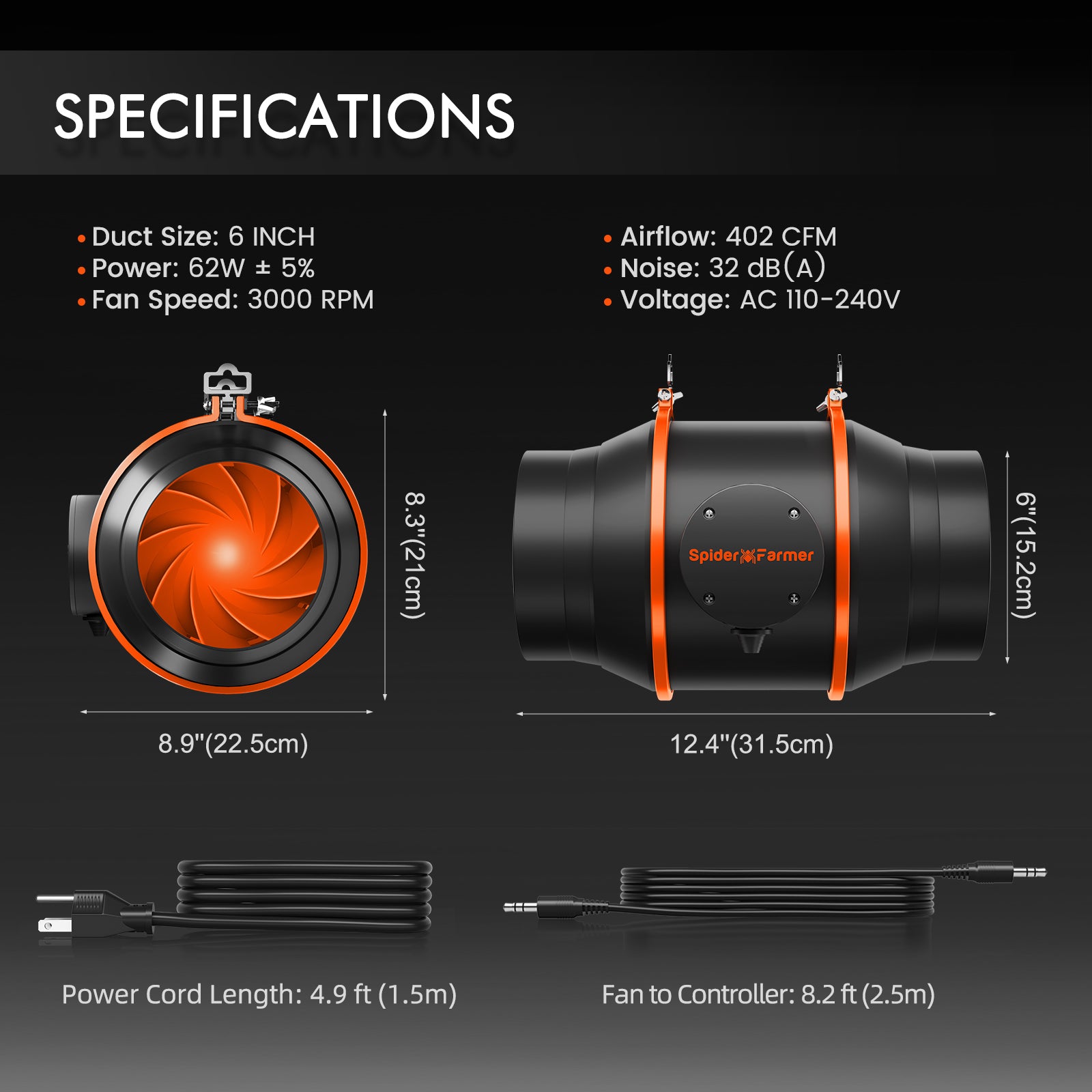 Spider Farmer® 4’x4′X6.5′ Complete Grow Tent Kit丨SF4000 301H EVO Full Spectrum LED Grow Light丨6” Clip Fan丨6” Ventilation System with Speed Controller