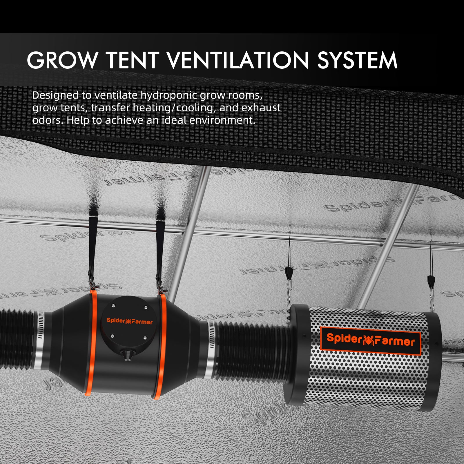 Spider Farmer® 2’x2′X4.6′ Complete Grow Tent Kit丨SF1000D Full Spectrum LED Grow Light丨6” Clip Fan丨4” Ventilation System with Speed Controller