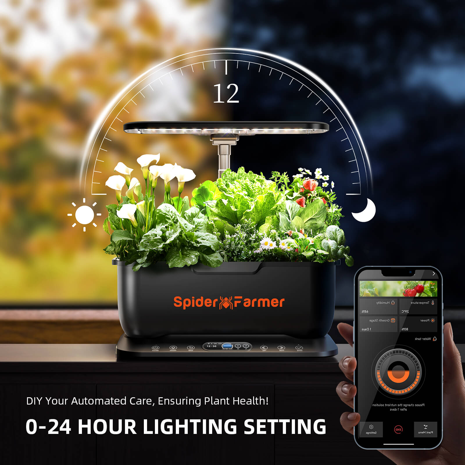 Spider Farmer SmartG12 Hydroponic Gardening System Kit,APP & Wifi Controlled,36W LED Grow Light,12 Pods Indoor Herb Garden,6L Water Tank
