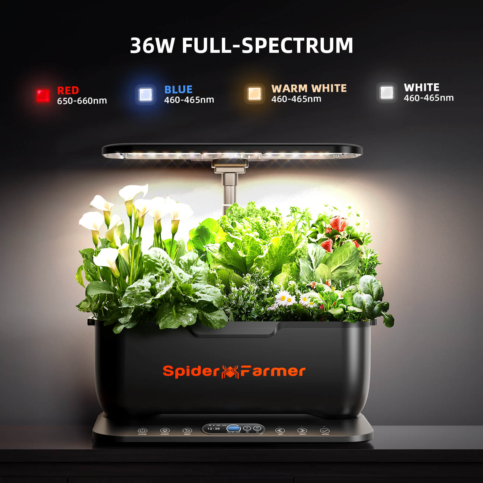 Spider Farmer SmartG12 Hydroponic Gardening System Kit,APP & Wifi Controlled,36W LED Grow Light,12 Pods Indoor Herb Garden,6L Water Tank