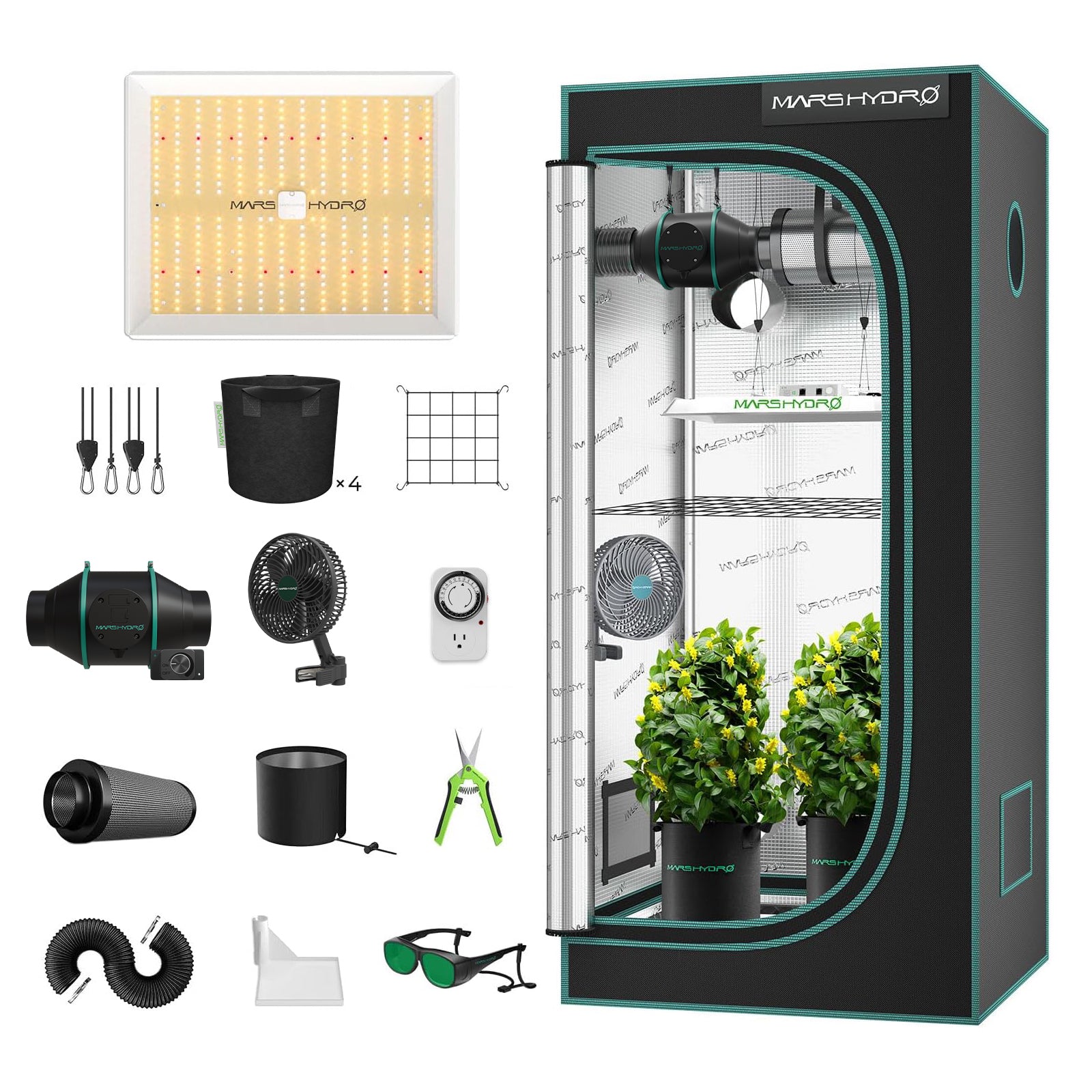 Mars Hydro TS 1000 LED Grow Light + 2.6'X2.6'(32"x32"x63") Indoor Complete Grow Tent Kits