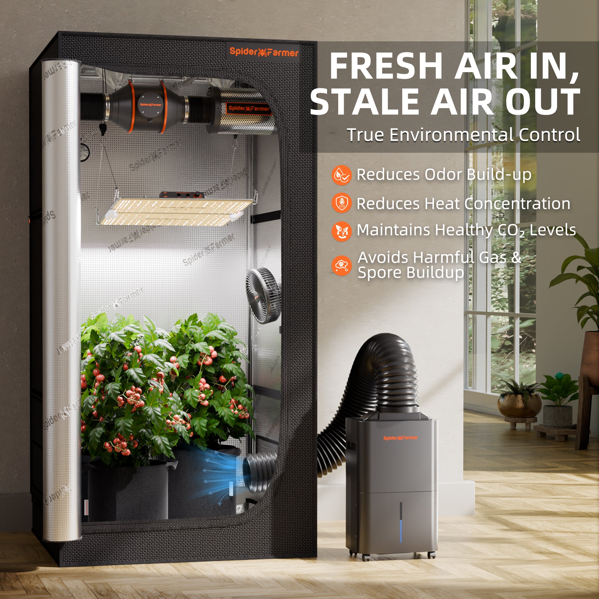 Spider Farmer® 32 Pint Dehumidifier – Smart APP Control with RJ12 Cable & Drain Hose