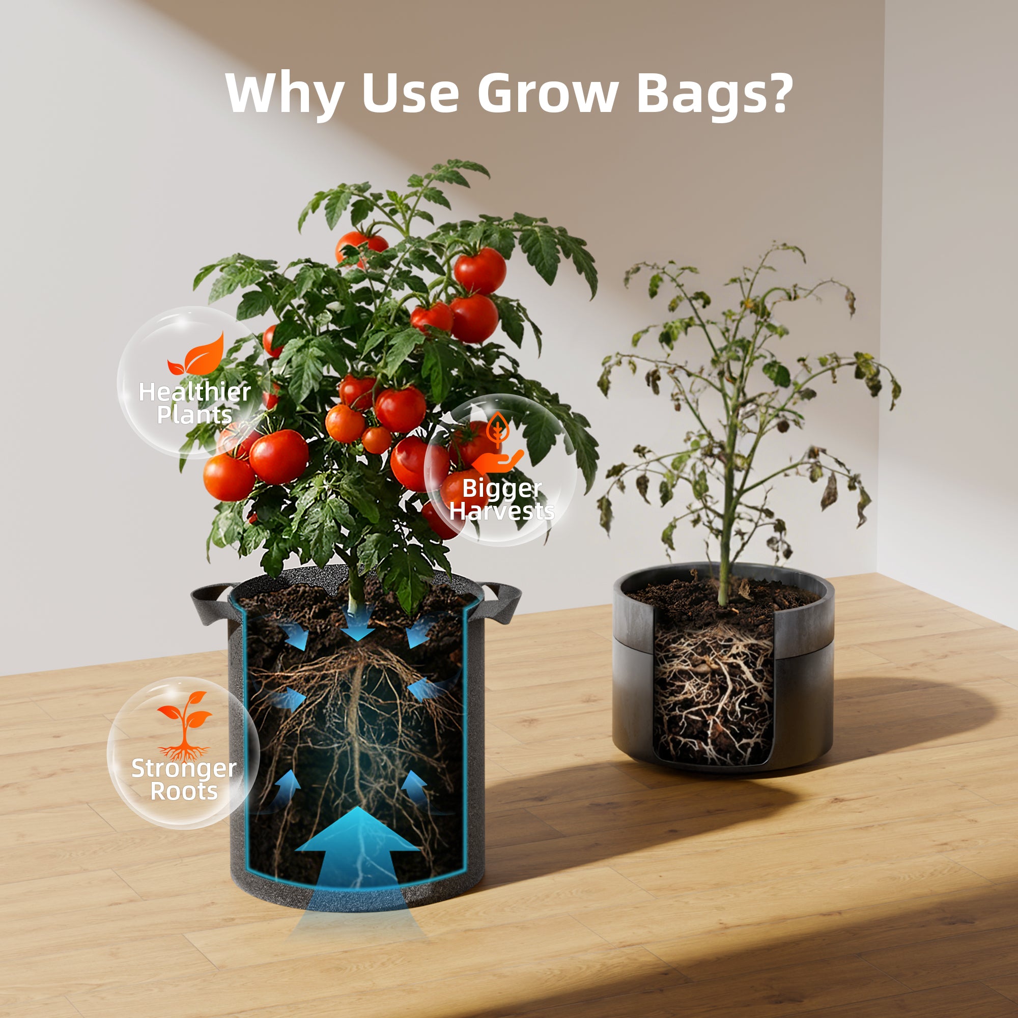 Spider Farmer 5-Pack 5 Gallon Grow Bags Reusable Heavy Duty Fabric Pots with Handles