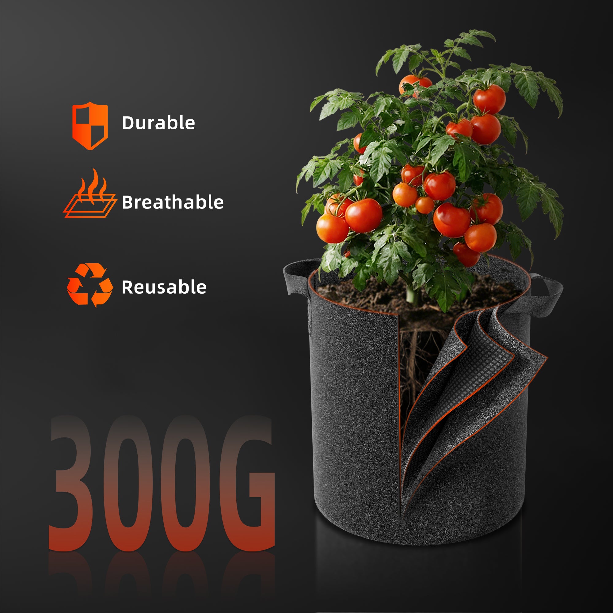 Spider Farmer 5-Pack 5 Gallon Grow Bags Reusable Heavy Duty Fabric Pots with Handles