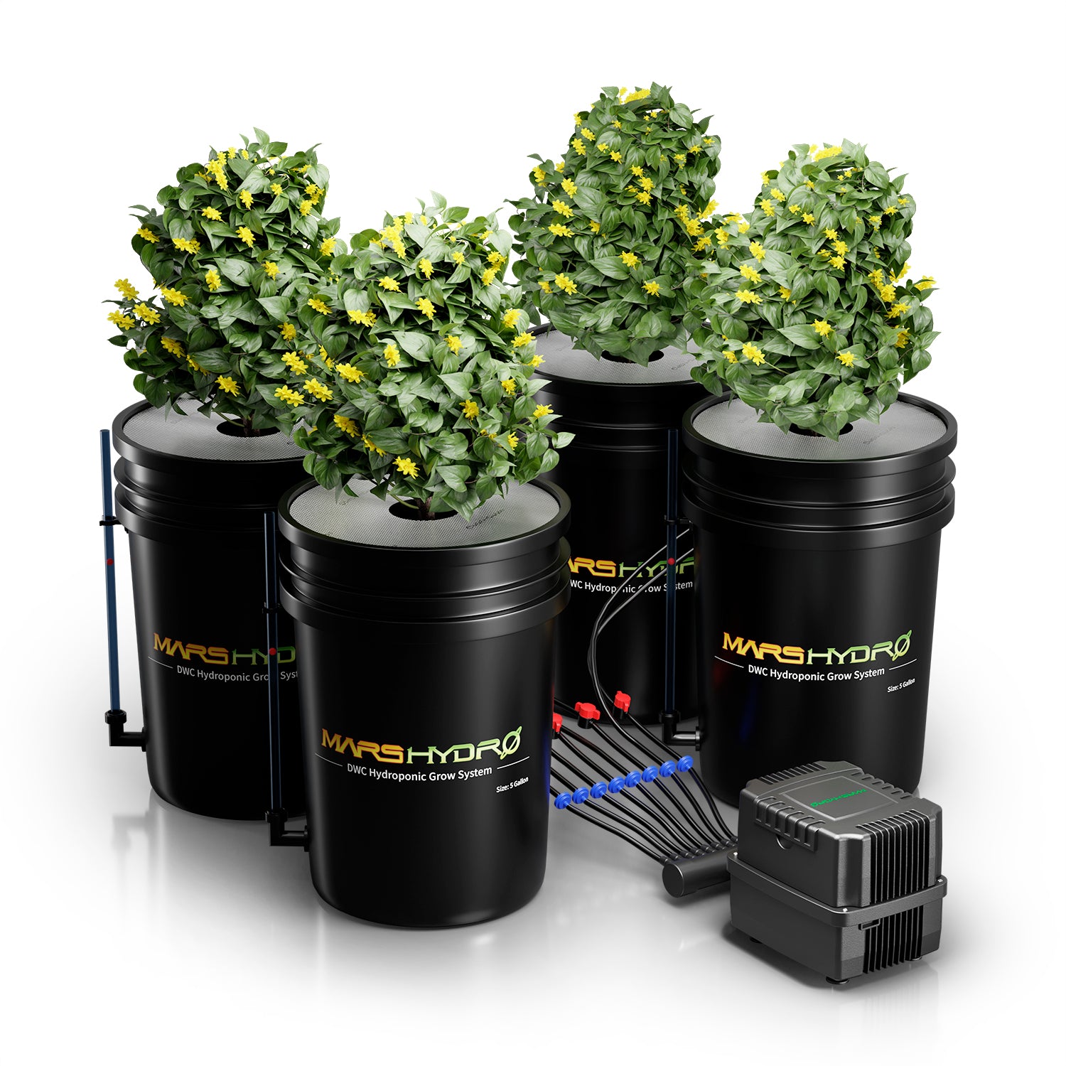 Mars Hydro 5-Gallon DWC Hydroponic System Kit - 4 Buckets (8-inch) for 3x3 Grow Tent 2-4 Plants