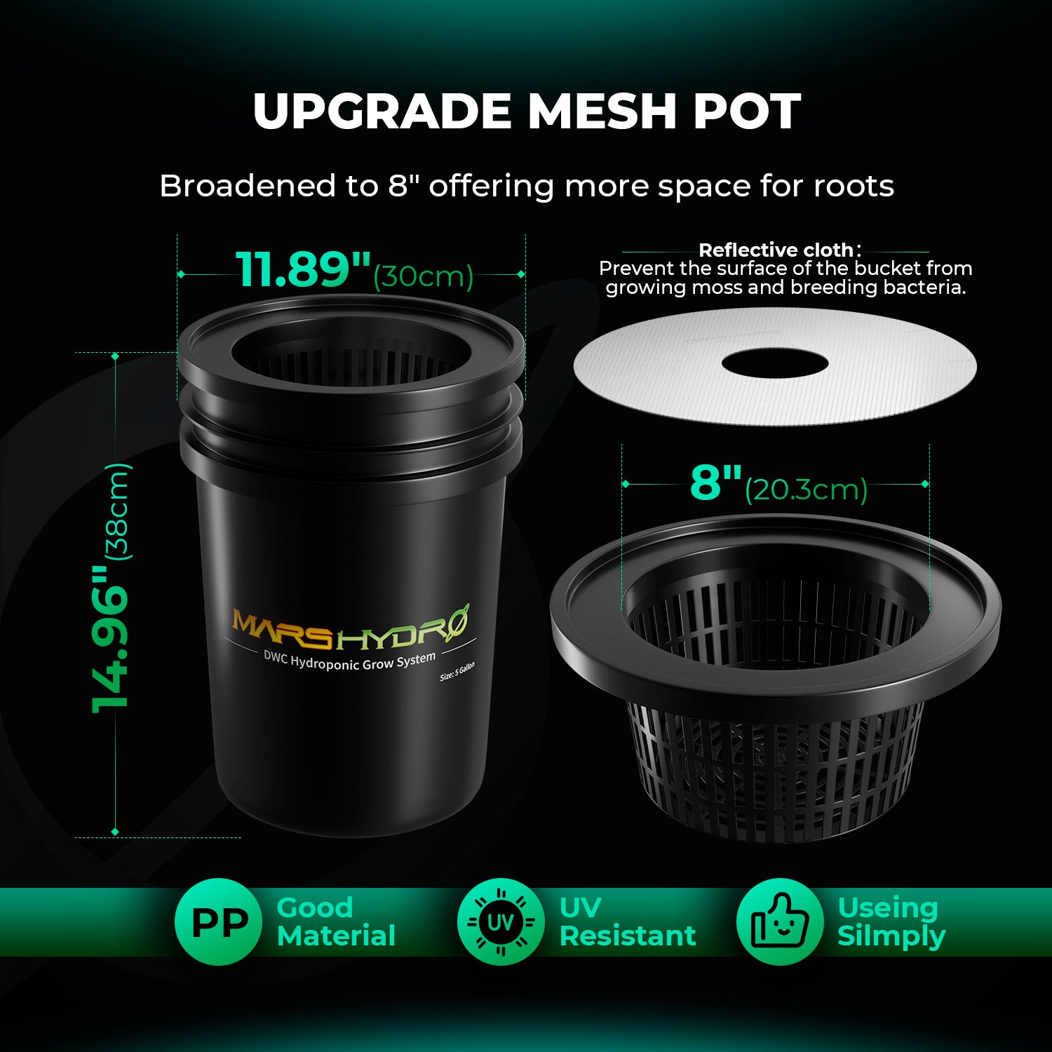 Mars Hydro 5-Gallon DWC Hydroponic System Kit - 4 Buckets (8-inch) for 3x3 Grow Tent 2-4 Plants