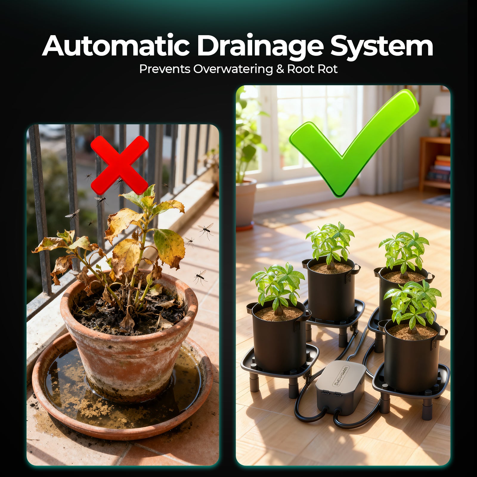 Mars Hydro Auto-Drainage System with 4-Pack Runoff Trays|Water Pump|Grow Bags|for Grow Tents Greenhouses Garden
