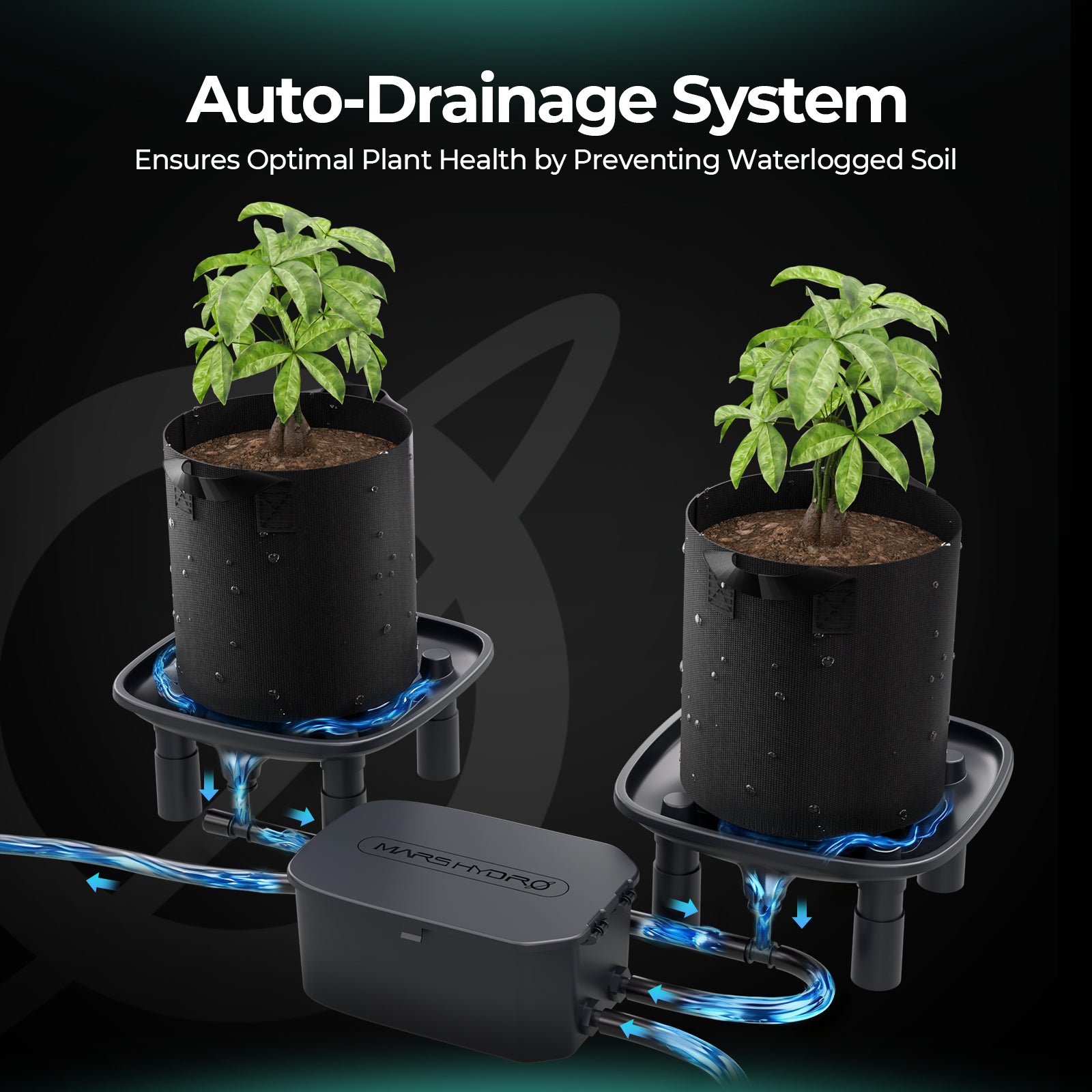 Mars Hydro Auto-Drainage System 3-Pack Runoff Trays|Water Pump|Grow Bags|for Grow Tents Garden 3 Plants