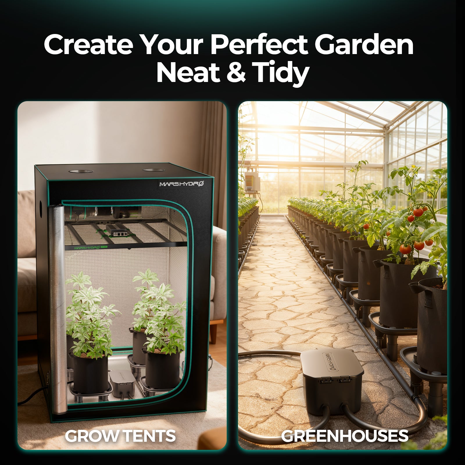 Mars Hydro Auto-Drainage System with 4-Pack Runoff Trays|Water Pump|Grow Bags|for Grow Tents Greenhouses Garden