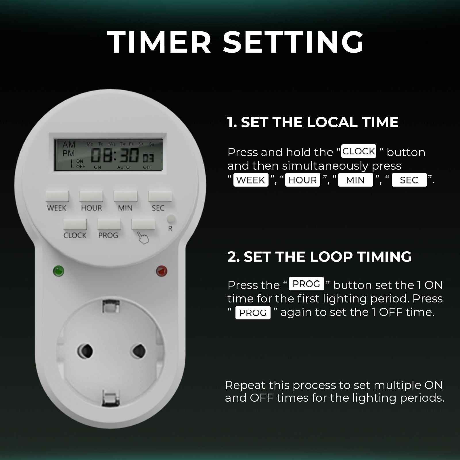 Mars Hydro 7-Day Programmable Digital Timer for Home Use Indoor Grow Light Electrical Outlets