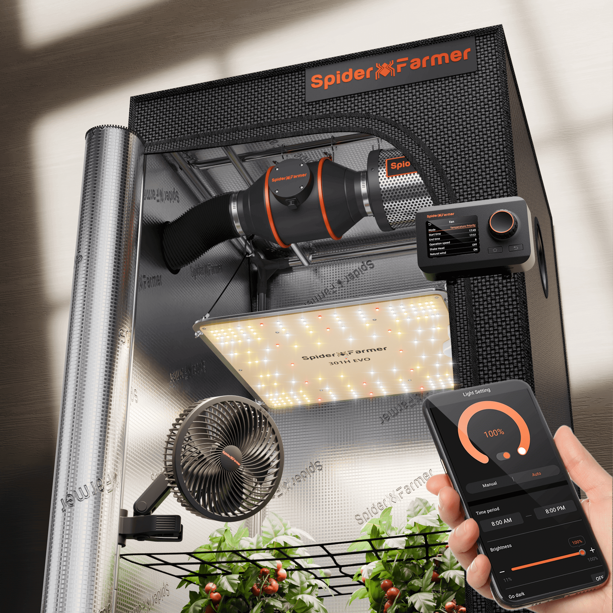 Spider Farmer® 2’x2′ Complete Grow Tent Kit丨SF1000 301H EVO Full Spectrum LED Grow Light丨6” Clip Fan丨4” Ventilation System with GGS Controller