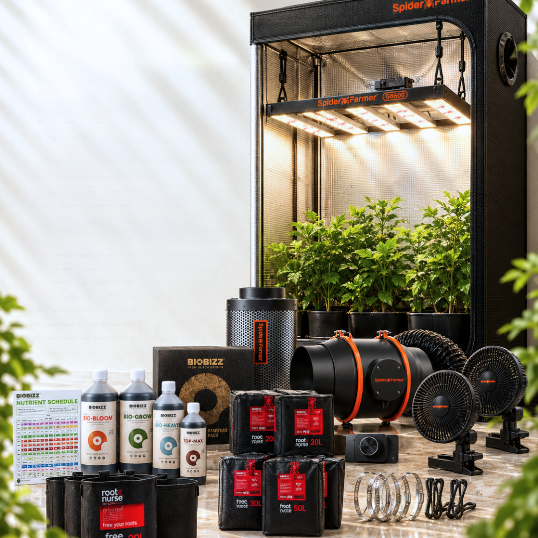 Illustrative image for the 8 Plant Spider Farmer Pro Set. See the included equipment list for exact models and quantities. Plants are not included.